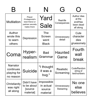 Creepypasta Bingo Card