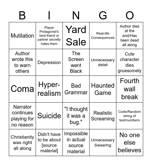 Creepypasta Bingo Card