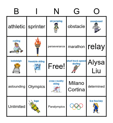 Winter Olympics Bingo Card