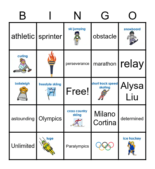 Winter Olympics Bingo Card