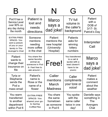 Call Center Bingo Card