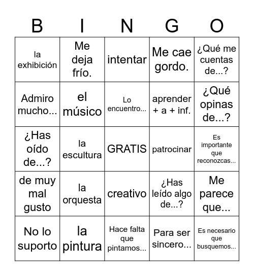 Español 3 Cap 6 Bingo Card