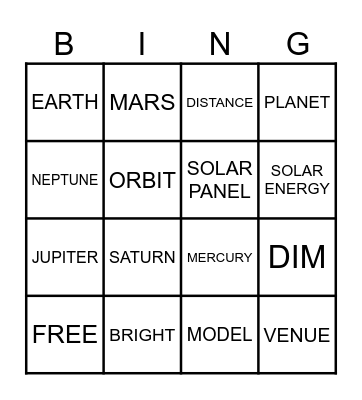 STARS and PLANETS Bingo Card