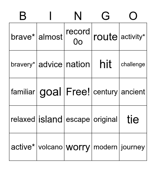 Unit 2 Bingo Card