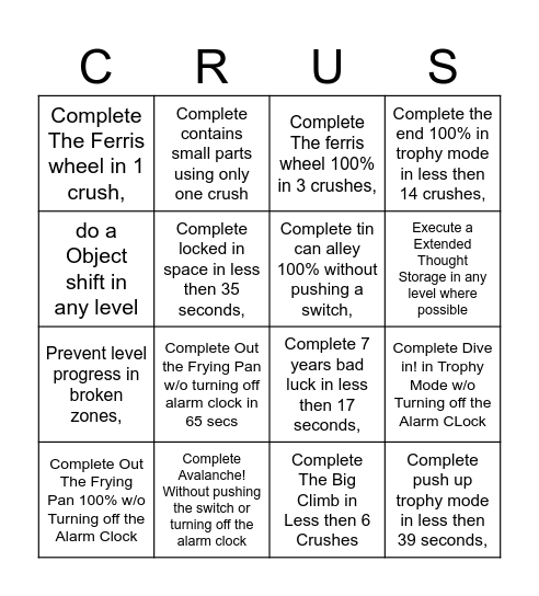 Crush PSP Expert Bingo (Co-op) Bingo Card
