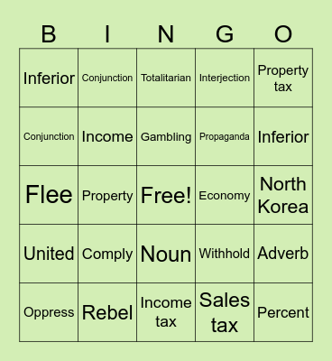 Vocabulary Review Bingo Card