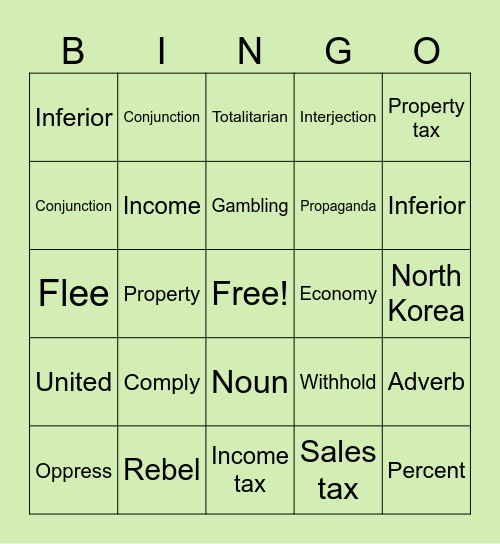 Vocabulary Review Bingo Card