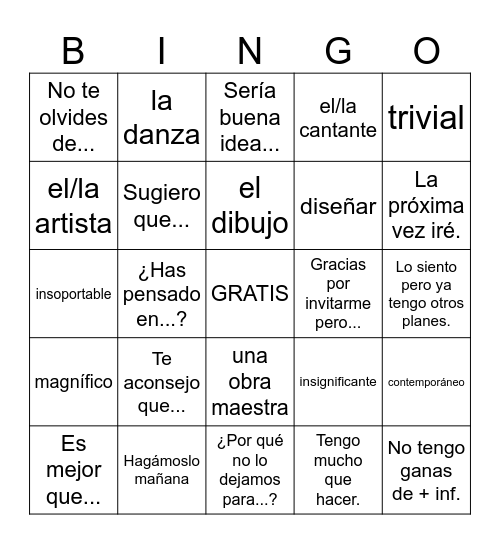 Español 3 Cap 6 Voc 2 Bingo Card