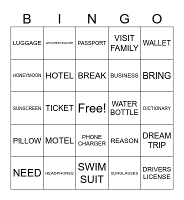 Travel Needs and Reasons Bingo Card