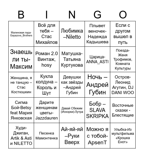 Музыкальное лото Bingo Card