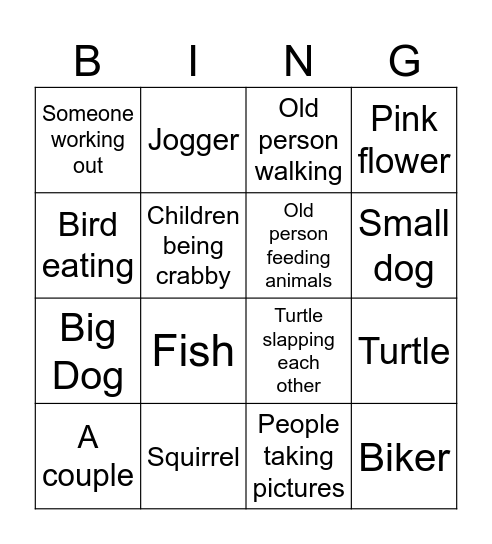 Park Bingo Card