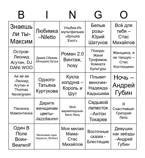 Музыкальное лото Bingo Card