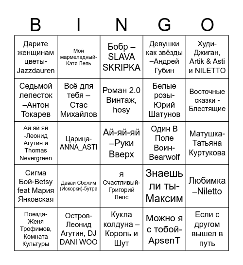 Музыкальное лото Bingo Card