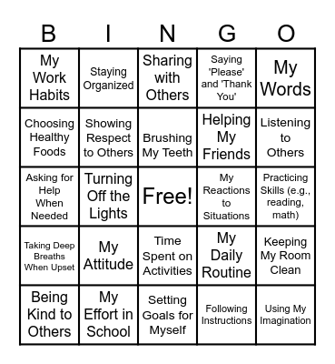Things I Can Control BINGO Card