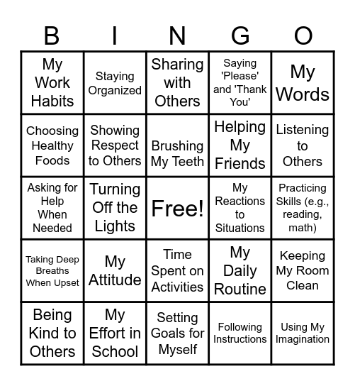 Things I Can Control BINGO Card