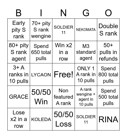 M6W1 ARIA PULLS!!! Bingo Card