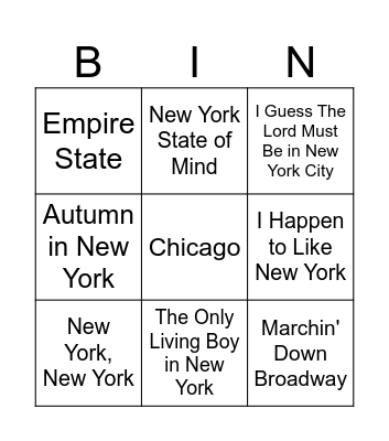 Music Bingo Card