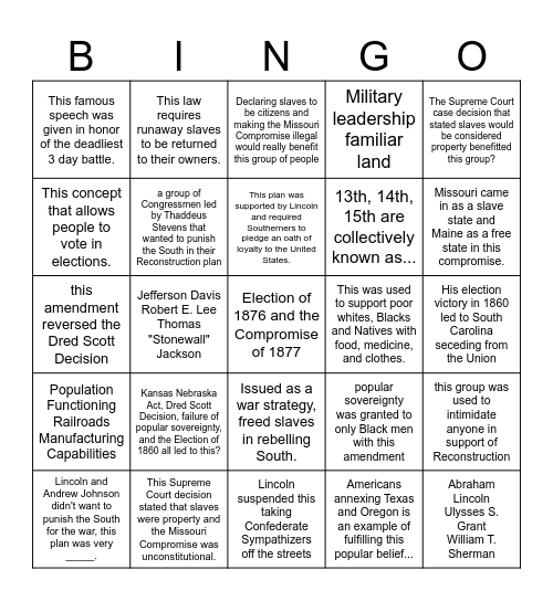 8 - 10 Review Bingo Card