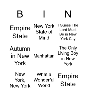 Music Bingo Card