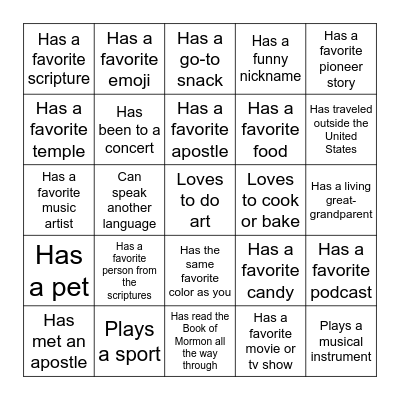 Young Women Bingo Card