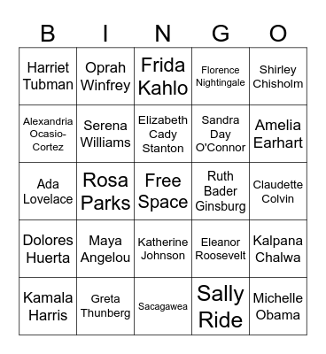Women's History Month Bingo Card