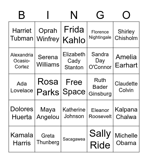 Women's History Month Bingo Card