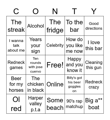 Cheesy Funny Redneck Bingo Card