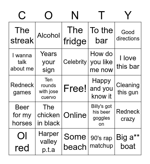 Cheesy Funny Redneck Bingo Card