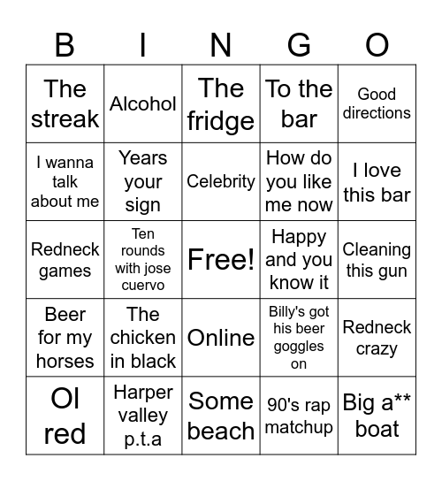 (COUNTRY) Cheesy Funny & Redneck Bingo Card