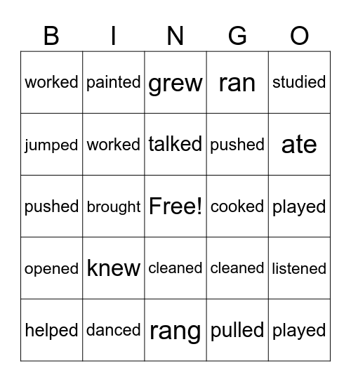 Past Tense Verbs Bingo Card