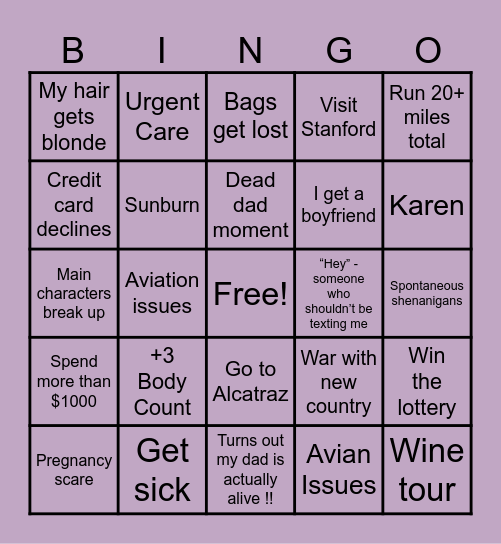 Spring Break Bingo Card