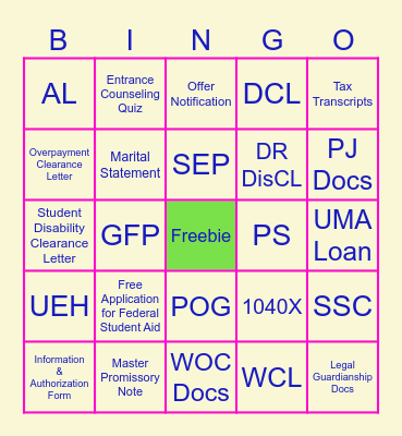 FA Terms Bingo Card