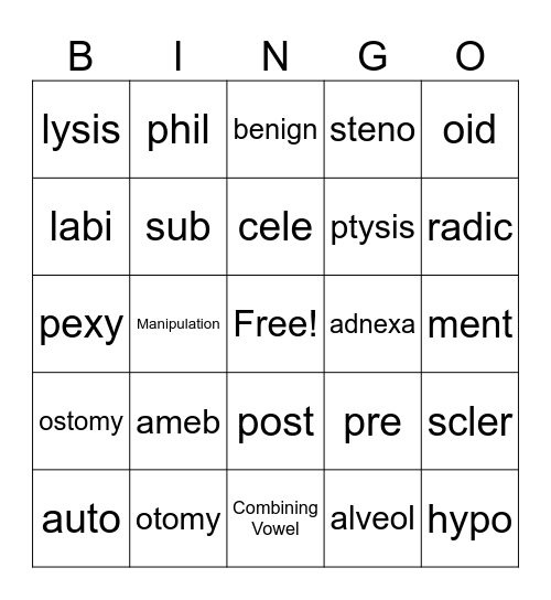 Med Term MidTerm Bingo Card