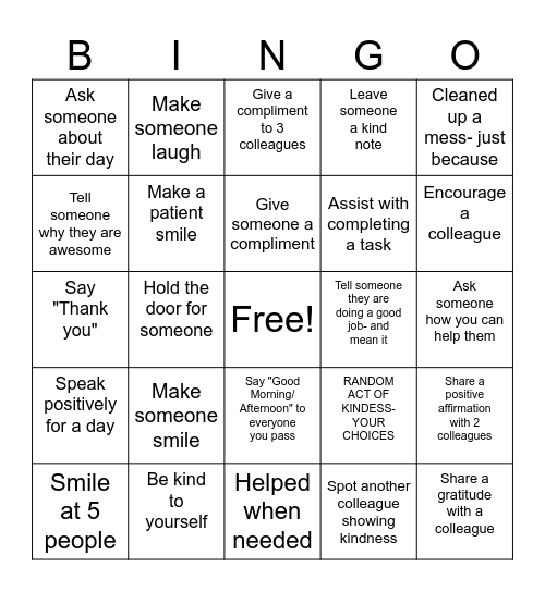 KINDNESS BINGO Card
