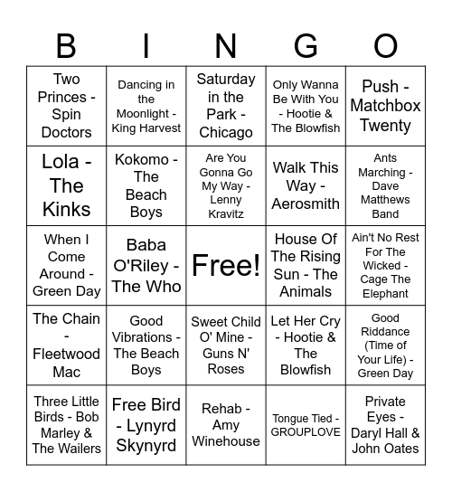 70's to 90's Bingo Card