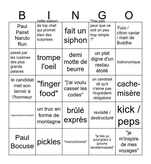 Top chef saison 17 episode 1 Bingo Card