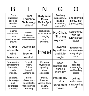 Dining with the STARS Bingo Card