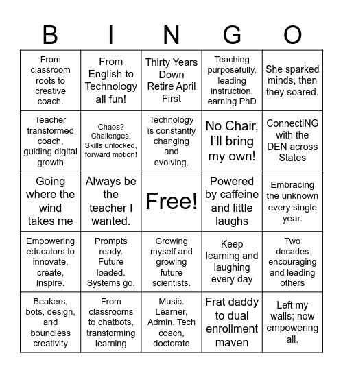 Dining with the STARS Bingo Card