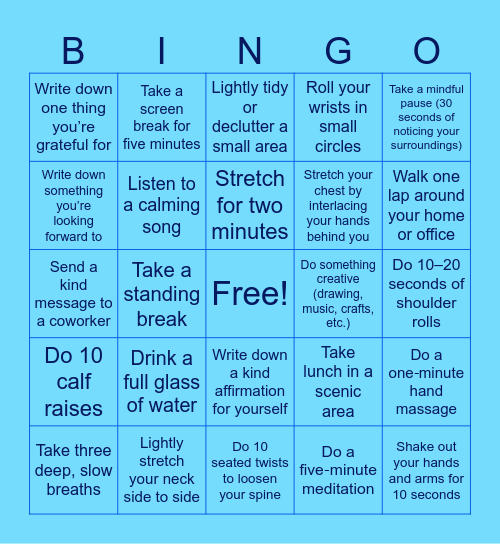 Wellness Wins Bingo Card