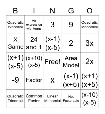AlgS Algebra Support Bingo - Semester 2 Bingo Card