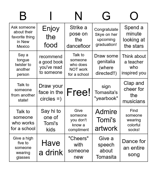 Tomasita's Retirement Bingo Card