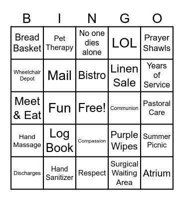 SSM St. Mary's Hospital Volunteer Bingo Card