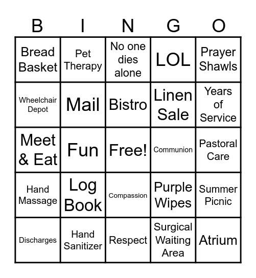 SSM St. Mary's Hospital Volunteer Bingo Card