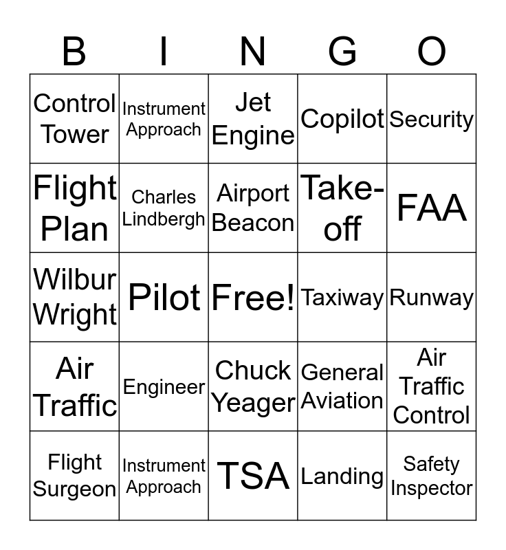 Aviation Bingo Card