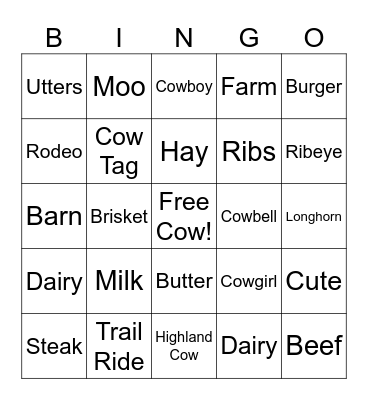 Cow Bingo Card