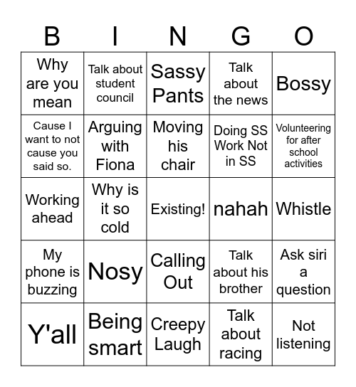 Steffy Bingo Card