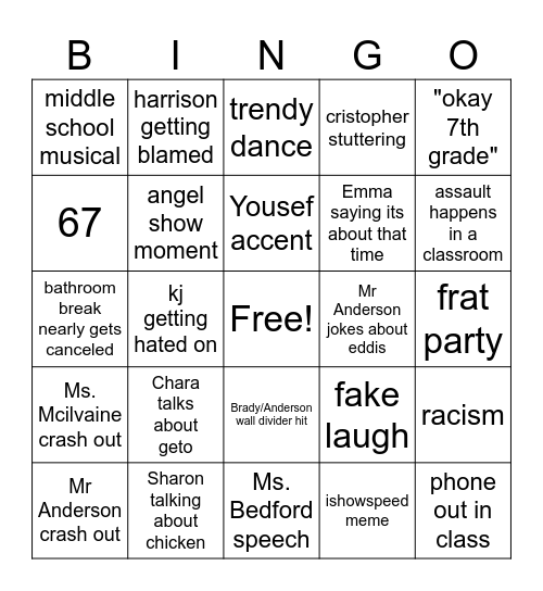 bedford 1rst period class bingo Card