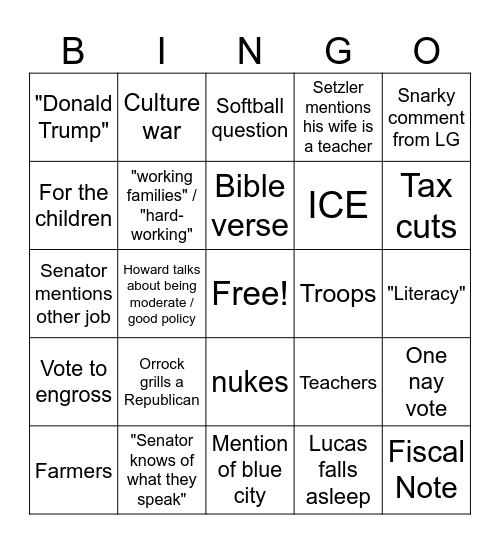 Crossover Day Bingo Card