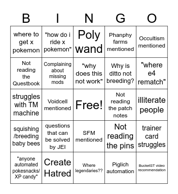 All The Mons bingo card Bingo Card
