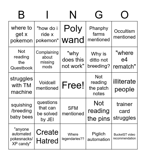All The Mons bingo card Bingo Card